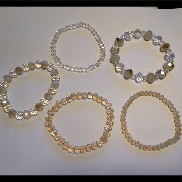 Set of 5 Cream, Clear and Gold Tone Bracelets - Picture 3 of 5